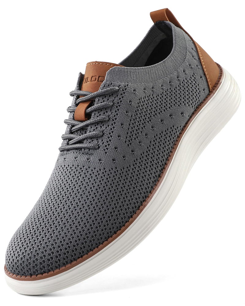VILOCY Men's Casual Dress Sneakers Oxfords Business Shoes Lace Up Lightweight Comfortable Breathable Walking Knit Mesh Fashion Sneakers Tennis Grey,EU42.5 - Image 1
