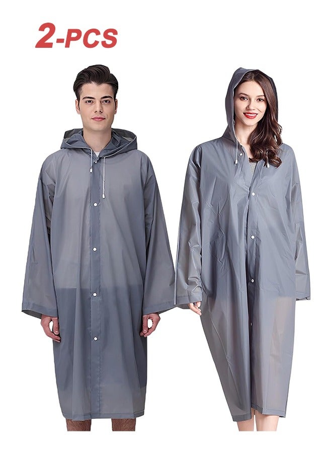 2-Piece Unisex Raincoat, Sport Outdoor Travel Waterproof Hooded EVA Drawstring Regular Size-Grey - Image 1