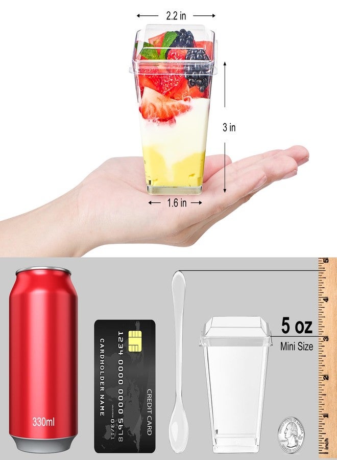 TOFLEN 50 Pack 5 oz Plastic Dessert Cups with Lids for Party, Mini Dessert Cups with Spoons Dessert Shooter Cups for Yogurt Parfait, Appetizer, Pudding, Fruit and Ice Cream - Image 2