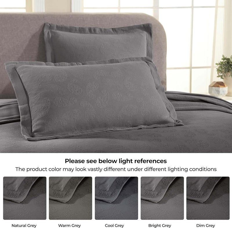 Superior Paisley 3 Piece Cotton Bedspread Set, Home Bed Decor, Decorative Bed Spread, 2 Pillow Shams, Medium Weight Blanket, Matelasse Coverlet Bedding, Vintage Floral Pattern, Full, Grey - Image 5