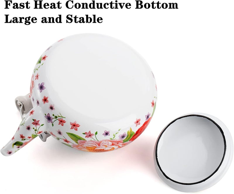 DEAYOU 2.6 Quart Enamel Tea Kettle Stovetop, Large Porcelain Enameled Teakettle, 2.5L Vintage Tea Pot with Ceramic Cool Handle, Colorful Floral Steel Teapot for Hot Water, Retro Decor, No Whistling - Image 5