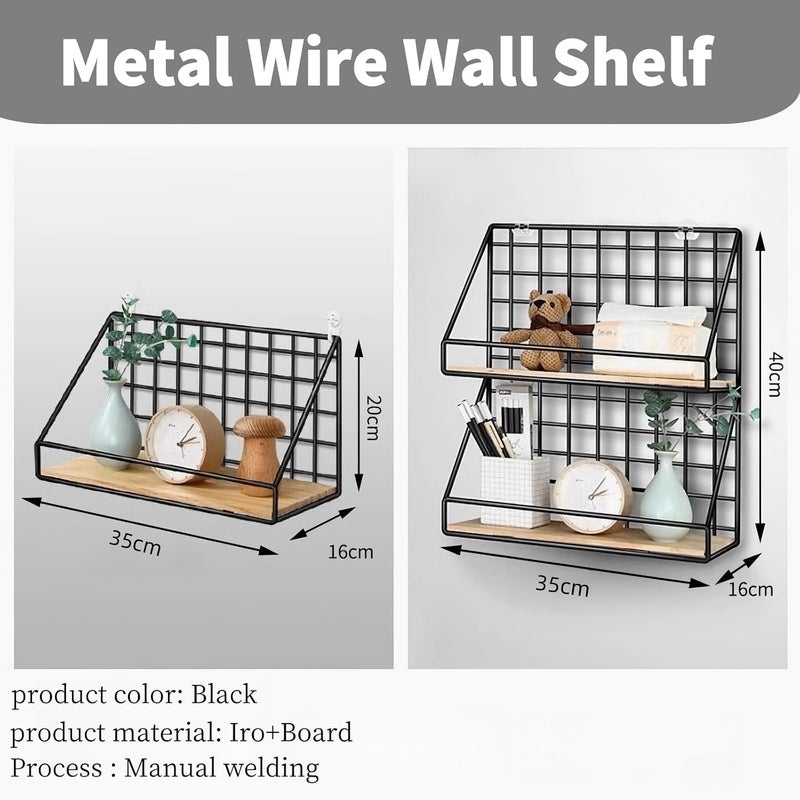 Fohome Floating Shelves Wall Mounted, 2 Pack Hanging Wire Storage Basket, No Drilling Wall Storage Shelves, Hanging Shelf Wall Organizers for Living Room, Bedroom - Image 3