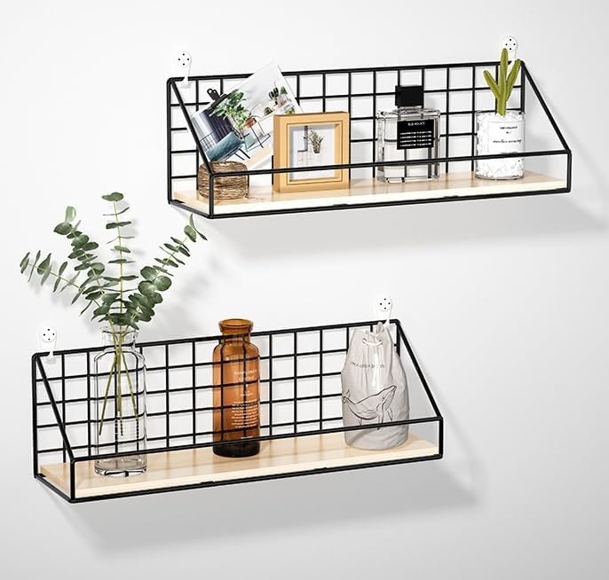 Fohome Floating Shelves Wall Mounted, 2 Pack Hanging Wire Storage Basket, No Drilling Wall Storage Shelves, Hanging Shelf Wall Organizers for Living Room, Bedroom - Image 4