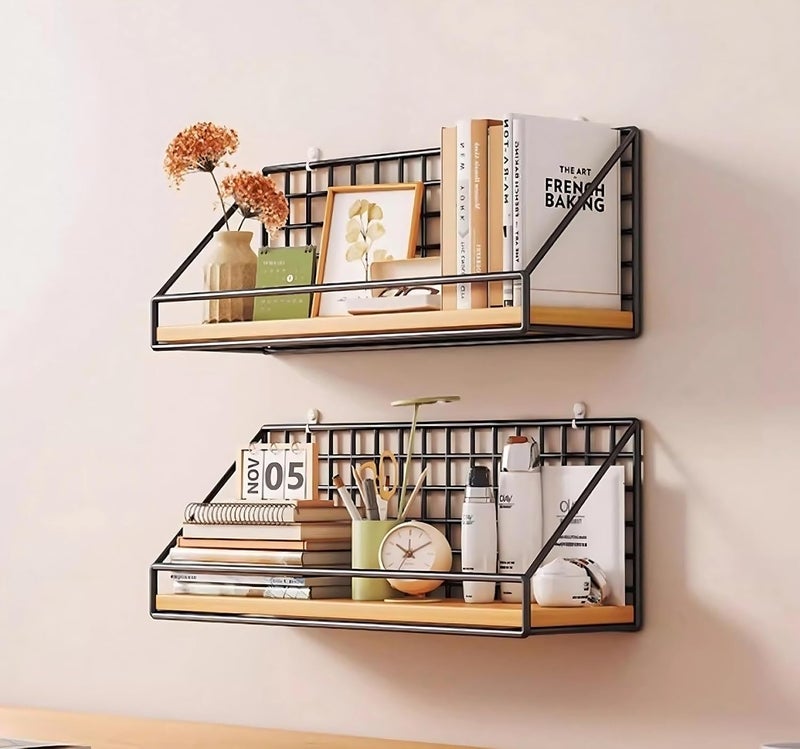 Fohome Floating Shelves Wall Mounted, 2 Pack Hanging Wire Storage Basket, No Drilling Wall Storage Shelves, Hanging Shelf Wall Organizers for Living Room, Bedroom - Image 2