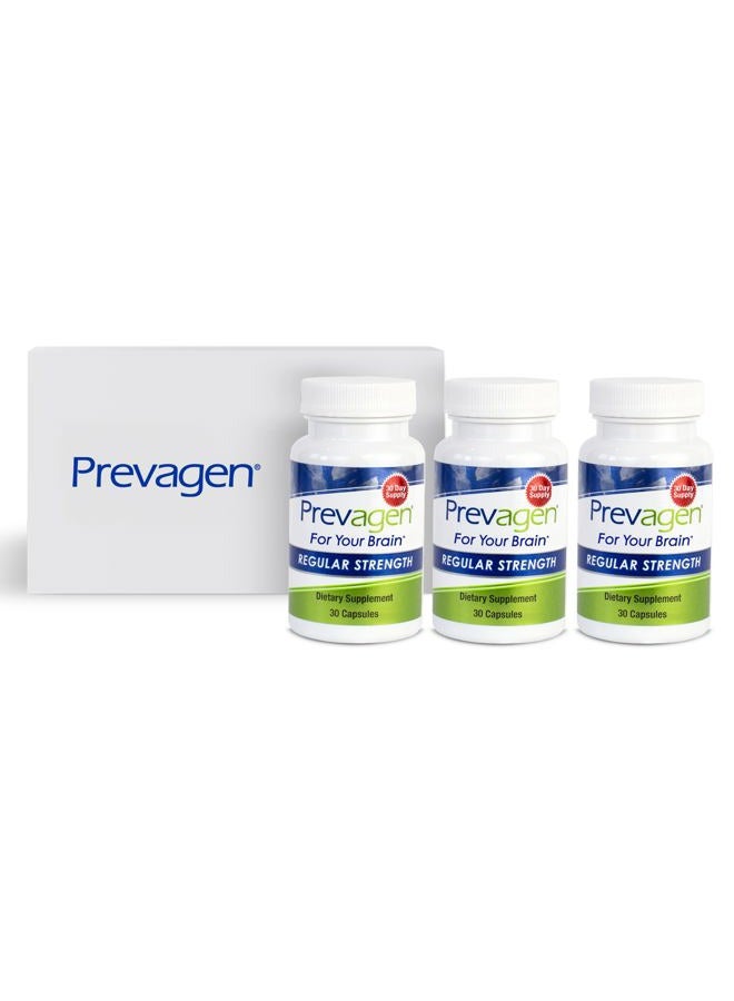 Prevagen قوة منتظمة 10 ملغ، 30 كبسولة | 3 عبوات | مع أبوأكوورين وفيتامين د مع صندوق تخزين جذاب وقابل للتكديس - Image 1
