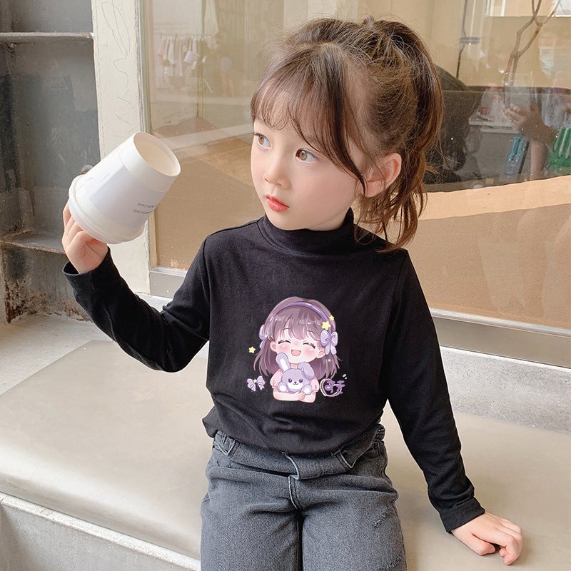 Girls' Base Shirt T-Shirt Thickened Autumn Girls' Jacket De Velvet De Velvet Girls' Long Sleeve T-Shirt New Fashion - Image 1