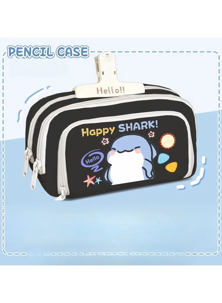 Cartoon stationery box, pencil case for primary school students junior high school students, large-capacity multifunctional pencil bag, cute pattern student stationery storage box