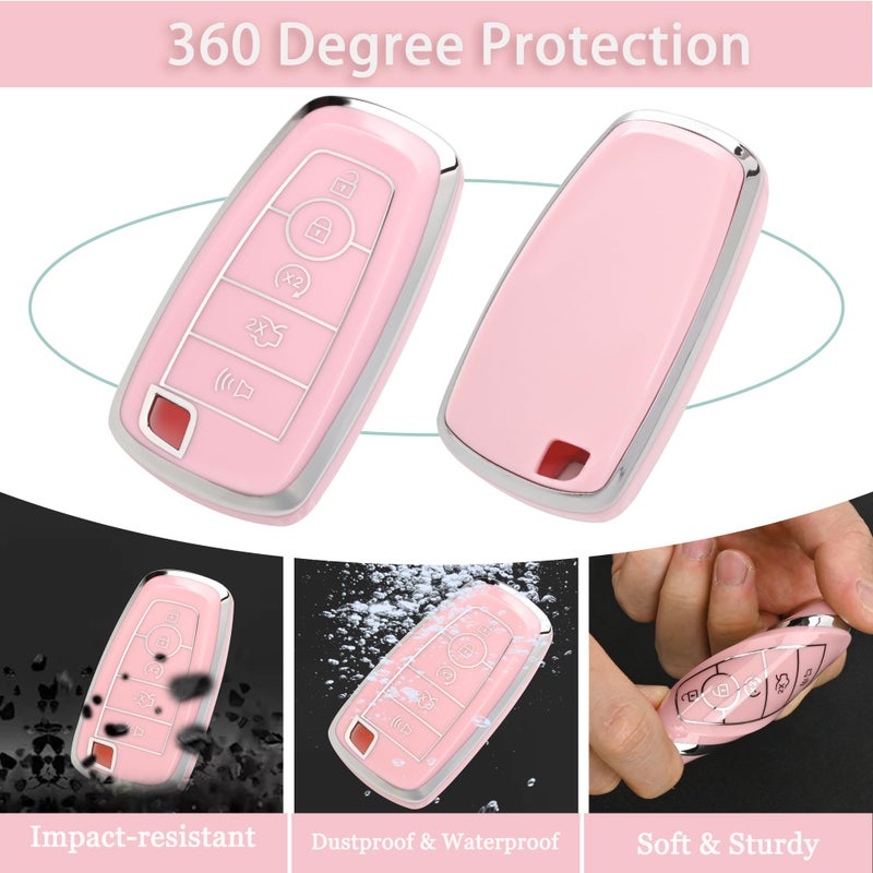 JAMCARI for Ford Key Fob Cover with Keychain, Soft TPU Key Case Shell for F150 F250 F350 Mustang Bronco Explorer Escape Edge Expedition Maverick Ranger Lincoln Smart Remote Key(Pink) - Image 3