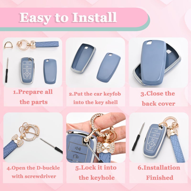 JAMCARI for Ford Key Fob Cover with Keychain, Soft TPU Key Case Shell for F150 F250 F350 Mustang Bronco Explorer Escape Edge Expedition Maverick Ranger Lincoln Smart Remote Key(Pink) - Image 5
