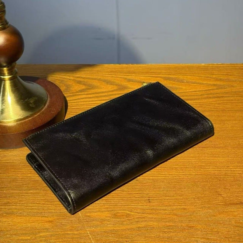 Vintage Long Wallet with Card Holder, Genuine Top Layer Cowhide Leather, RFID Blocking, Slim Bifold Wallet, Snap Closure, Multiple Card Slots & Coin Pocket, Everyday Carry, Black/Brown/Coffee - Image 4