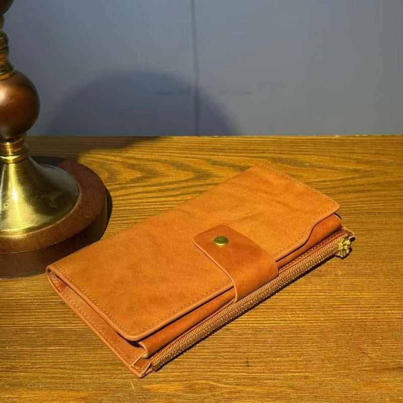 Vintage Long Wallet with Card Holder, Genuine Top Layer Cowhide Leather, RFID Blocking, Slim Bifold Wallet, Snap Closure, Multiple Card Slots & Coin Pocket, Everyday Carry, Black/Brown/Coffee - Image 3