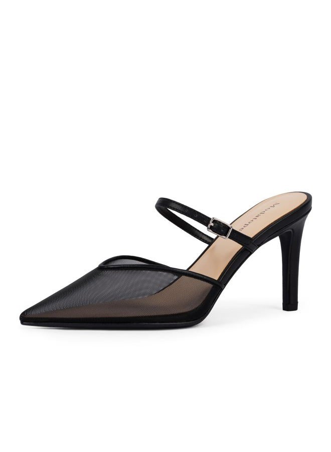 Pointed Toe Ankle Strap Heels for Women Stiletto Closed Toe Pumps Women Dress Party Mules Sandals, A-mesh Black, 7