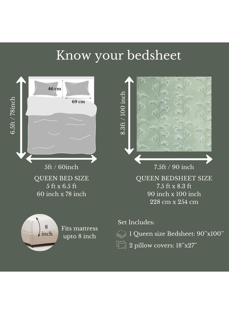 Jaipur Weaves Jaipur Weaves Bedsheet Queen Size 100 Pure Cotton Bed Sheet with 2 Pillow Covers Super Soft Cozy Bedsheets Set90x100 inches Green Queen  - Image 5