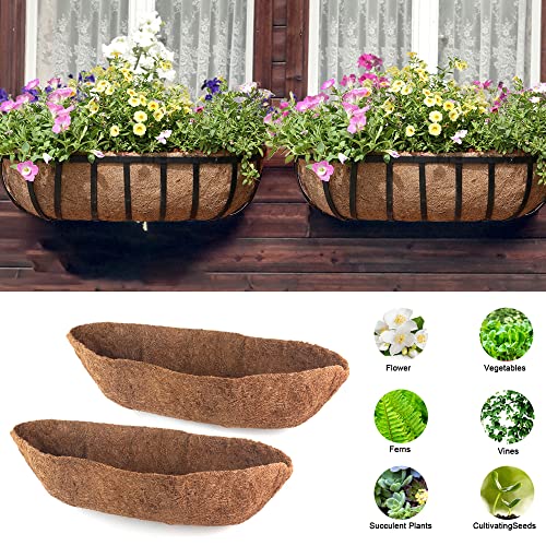 EROCK 2 Pack Trough Coco Liner Fiber Replacement for Planters, 24/30/36/48 inch Half Moon Coconut Coir Planter for Window Box/Hanging Garden Vegetables Pot, Fence Flower Baskets - Image 3