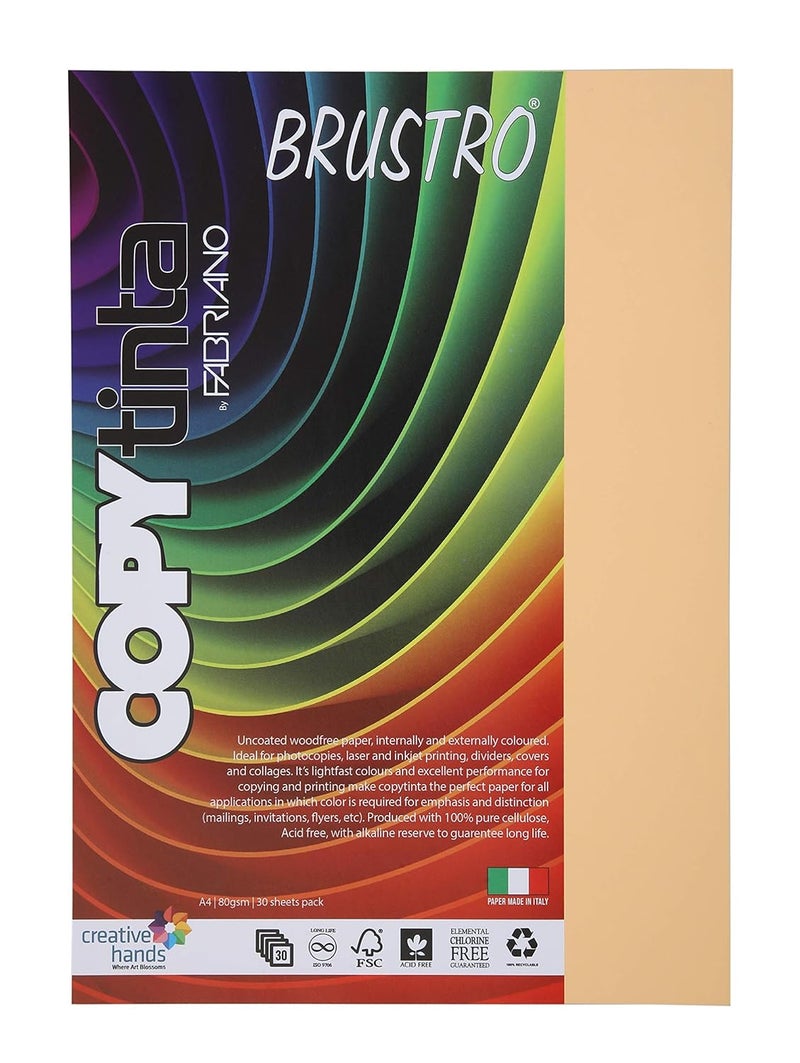 Copytinta Coloured Craft Paper A4 Size, 80 GSM, (60 sheets), Peach Shade (Albicocca) | Ideal for photocopies, laser, prints, fax, dividers, covers, collages, craft, school, office