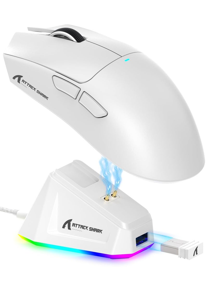Attack Shark X11 Lightweight Wireless Gaming Mouse with RGB Charging Dock,Tri-Mode-2.4G/USB-C Wired/BT,22K DPI,PAW3311 Optical Sensor,HUYU Switch, 5 programmable Buttons for PC/Mac(White)  - Image 1
