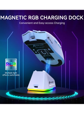 ماوس ألعاب لاسلكي خفيف الوزن X11 مع قاعدة شحن RGB، وضع ثلاثي - 2.4 جيجاهرتز/USB-C سلكي/بلوتوث، 22 ألف نقطة في البوصة، مستشعر بصري PAW3311، مفتاح HUYU، 5 أزرار قابلة للبرمجة لأجهزة الكمبيوتر الشخصية/ماك (أبيض) - view 4