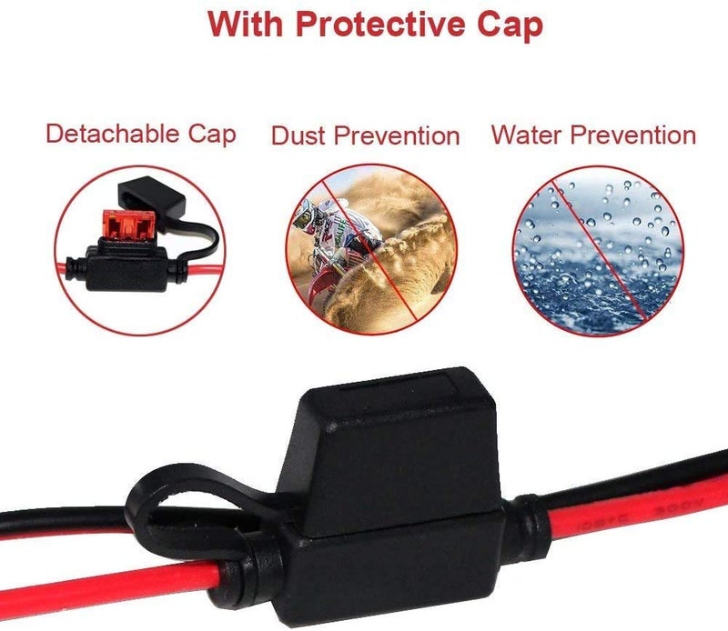 SPARKING [5 عبوات] كابل شاحن بطارية دراجة نارية بطول 2 قدم، من SAE إلى طرف حلقة، مجموعة فصل سريعة، كابل تمديد، محول عكسي لمدخل SAE 2 دبوس، ملحق بفتحة، فيوز 10 أمبير (5PACK-2FT) - Image 3