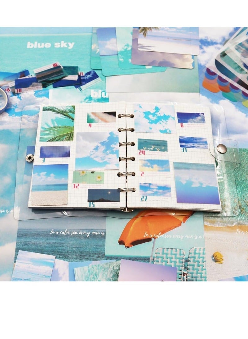 Vintage Aesthetic Scrapbook Kit 154 Pcs Scrapbooking Supplies Kit for Bullet Junk Journal Stationery A6 Grid Notebook DIY Journaling Supplies Birthday Craft Gift for Teen Girl Kid Sky  - Image 2