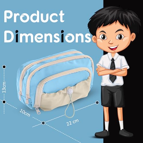 Lyrovo Pouch for School Girls and Boys Pencil Case with Mesh Compartments and Adjustable Drawstring Pocket (Blue) - Image 3