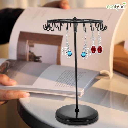 ecofynd 24 Hooks Metal Rotating Jewelry Organizer Stand, 14-Inch Durable & Rust-Resistant Display Earring, Necklace, Bracelets, Chain, Rings Collection Hanging Holder, Perfect for Home & Travel(JS005) - Image 5