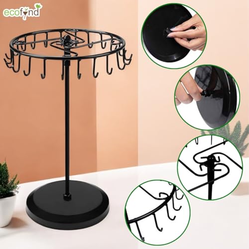 ecofynd 24 Hooks Metal Rotating Jewelry Organizer Stand, 14-Inch Durable & Rust-Resistant Display Earring, Necklace, Bracelets, Chain, Rings Collection Hanging Holder, Perfect for Home & Travel(JS005) - Image 2