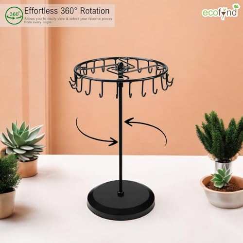 ecofynd 24 Hooks Metal Rotating Jewelry Organizer Stand, 14-Inch Durable & Rust-Resistant Display Earring, Necklace, Bracelets, Chain, Rings Collection Hanging Holder, Perfect for Home & Travel(JS005) - Image 4