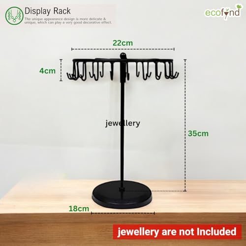 ecofynd 24 Hooks Metal Rotating Jewelry Organizer Stand, 14-Inch Durable & Rust-Resistant Display Earring, Necklace, Bracelets, Chain, Rings Collection Hanging Holder, Perfect for Home & Travel(JS005) - Image 3
