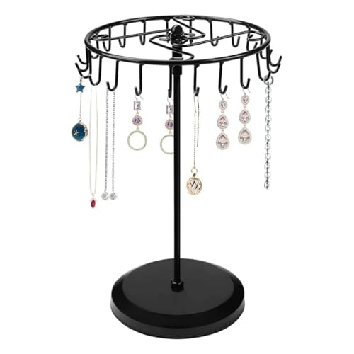 ecofynd 24 Hooks Metal Rotating Jewelry Organizer Stand, 14-Inch Durable & Rust-Resistant Display Earring, Necklace, Bracelets, Chain, Rings Collection Hanging Holder, Perfect for Home & Travel(JS005) - Image 1