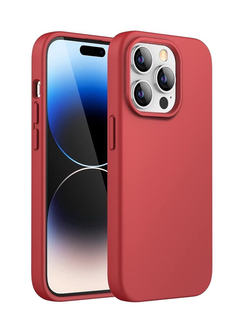 Y&D Silicone Case for iPhone 14 Pro 6.1-Inch Silky-Soft Touch Full-Body Protective Phone Case, Shockproof Cover with Microfiber Lining Red