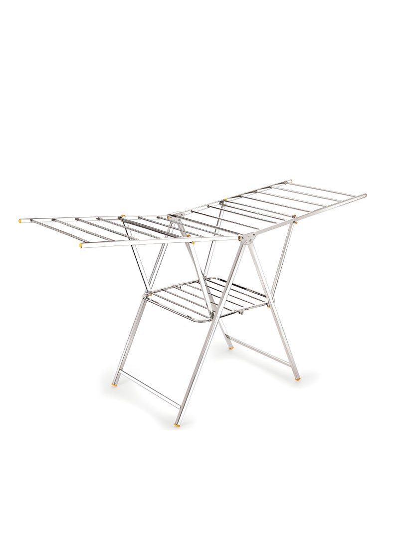 WT-EASYCARE Foldable Clothes Drying Rack, Silver – Stainless Steel, Multi-Tier with Extended Wings, Space-Saving & Compact, No Installation Required, Non-Slip Rubber – Indoor & Outdoor Use - Image 1