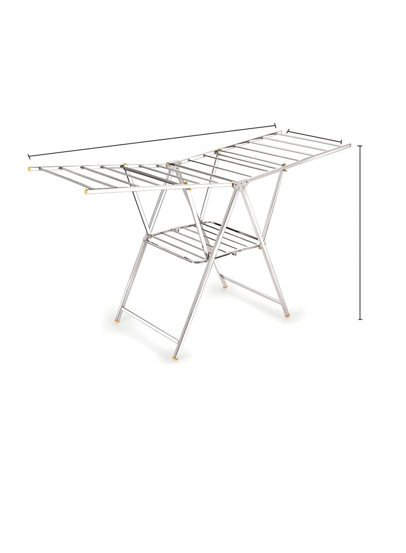 WT-EASYCARE Foldable Clothes Drying Rack, Silver – Stainless Steel, Multi-Tier with Extended Wings, Space-Saving & Compact, No Installation Required, Non-Slip Rubber – Indoor & Outdoor Use - Image 3