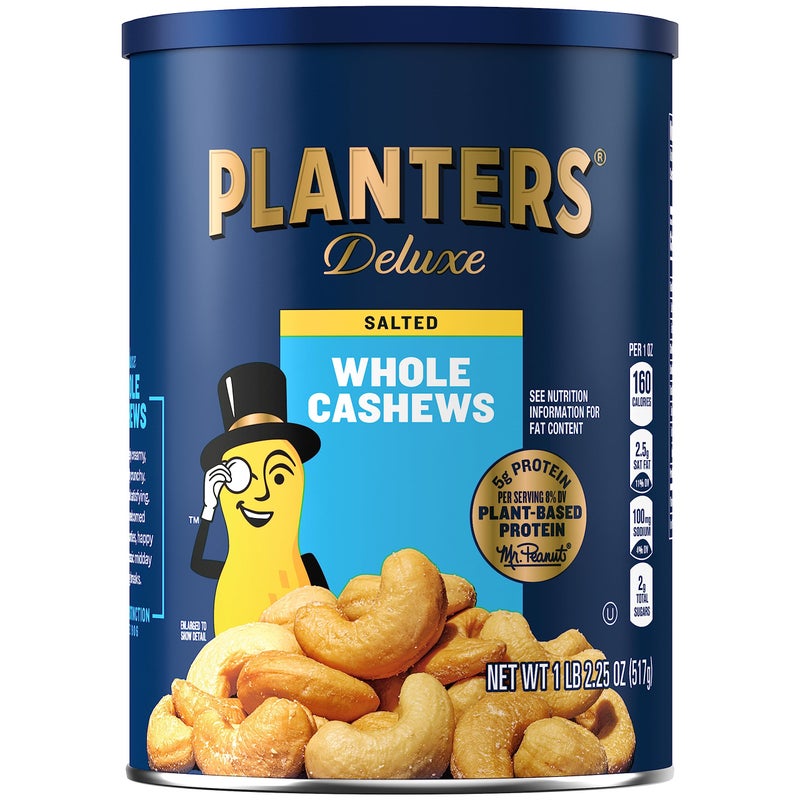 PLANTERS Deluxe Salted Whole Cashews Party Snacks PlantBased Protein Quick Snack for Adults After School Snack Roasted Cashew Flavored with Sea Salt Bulk Nuts Kosher 1 lb 225oz Canister - Image 2