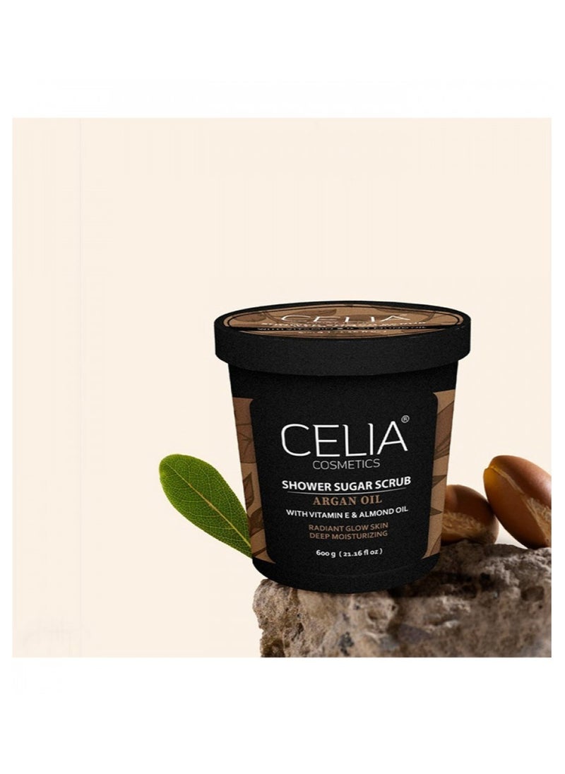 CELIA COSMETICS - Celia Argan Oil Vitamin E and Almond Oil Shower Sugar Scrub 600 g - Image 1