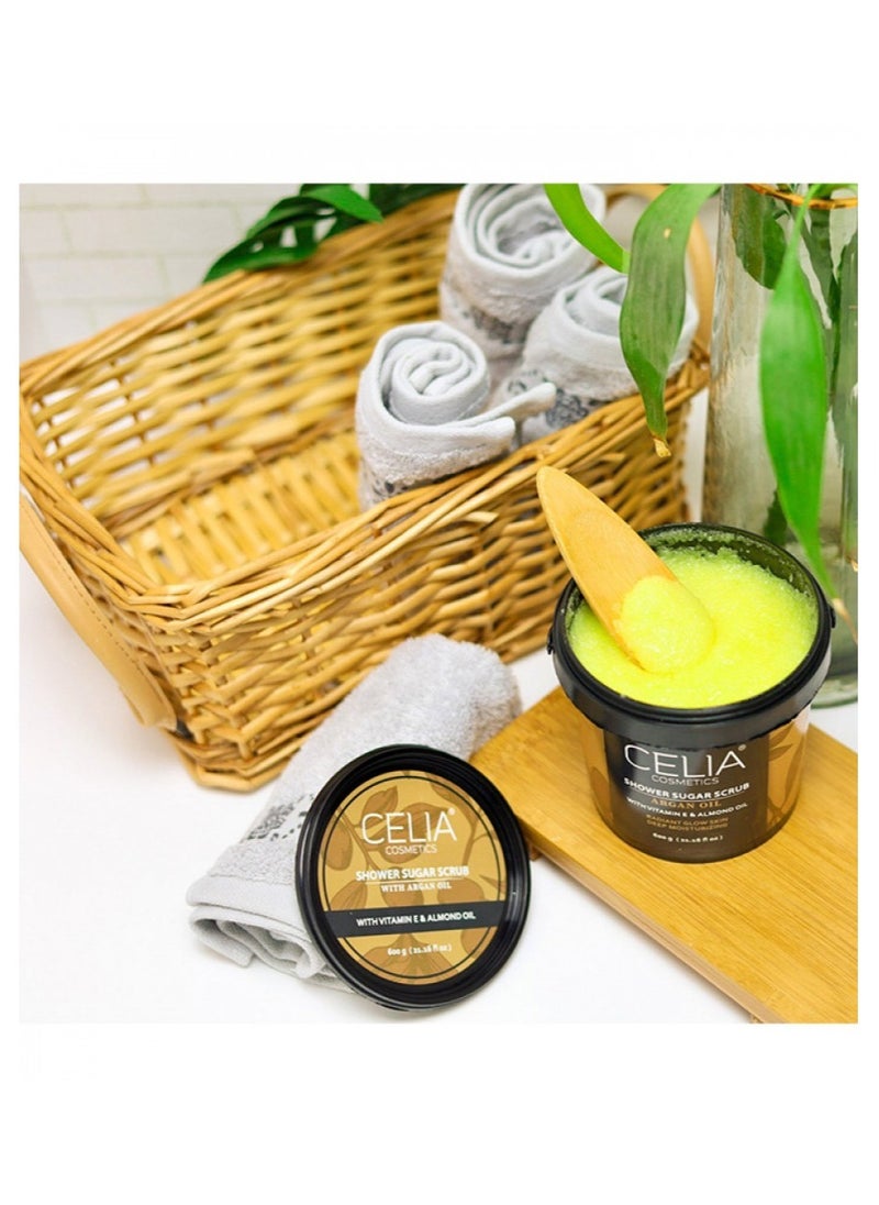 CELIA COSMETICS - Celia Argan Oil Vitamin E and Almond Oil Shower Sugar Scrub 600 g - Image 1