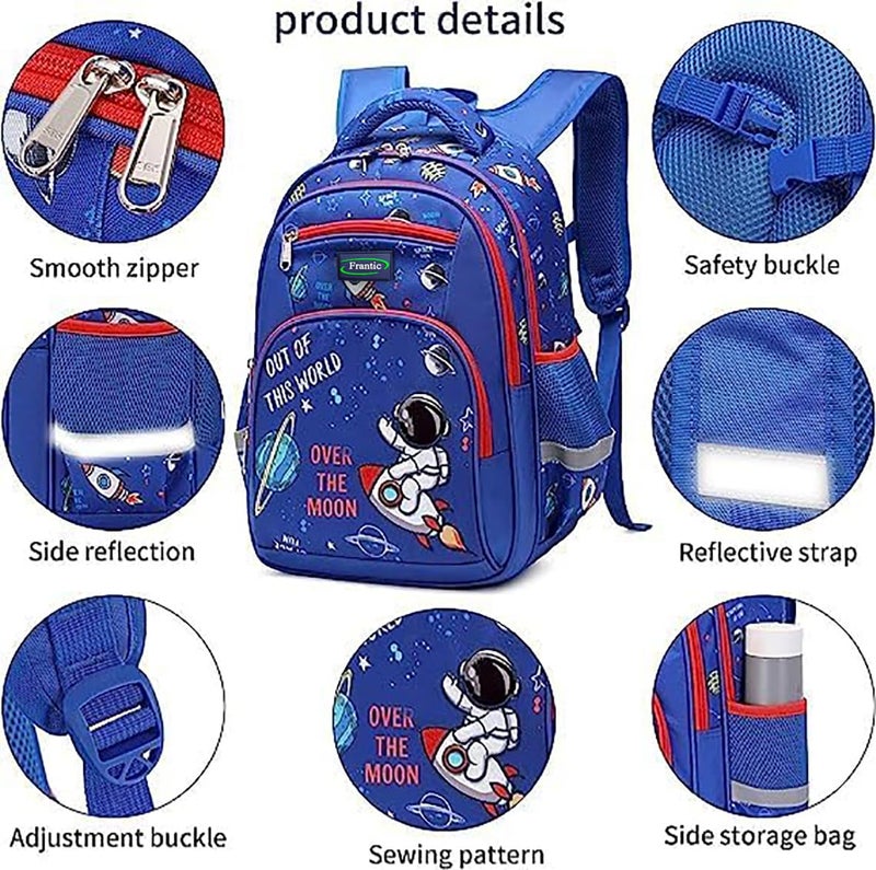 Frantic Polyester Waterproof 26 L School Backpack and Bag Daypack Picnic Bag For Boys & Girls(4Zipper_Blue_Moon_Print) - Image 2