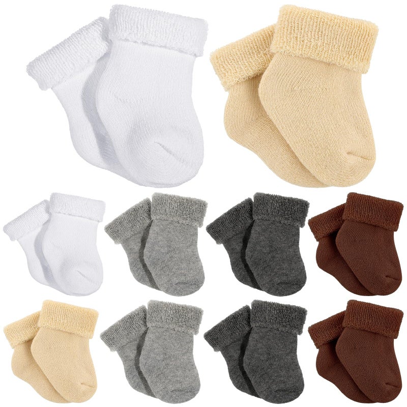 Twistover 10 Pairs Preemie Baby Terry Cotton Turn Cuff Socks for Newborn Girls Boys - Nicu(Multicolor,Preemie) - Image 1