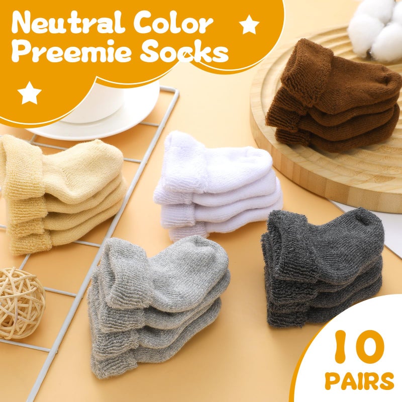 Twistover 10 Pairs Preemie Baby Terry Cotton Turn Cuff Socks for Newborn Girls Boys - Nicu(Multicolor,Preemie) - Image 4