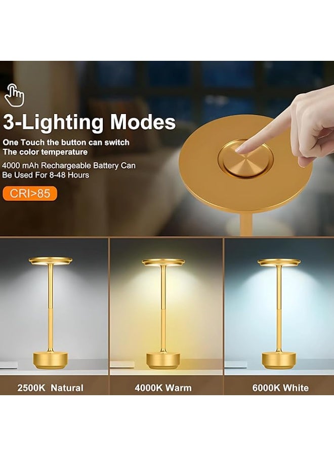 zentora Cordless LED Table Lamp, 4000mAh Rechargeable Battery Operated Mini Bedside Lamp, 3-Level Brightness, Portable for Dining Table, Bar & Outdoor Use (GOLD)) - Image 2