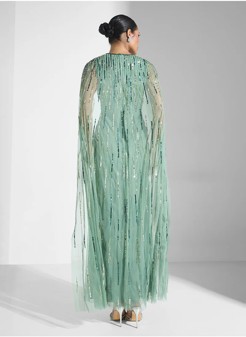 نمشي x Embellished Evening Dress With Cape