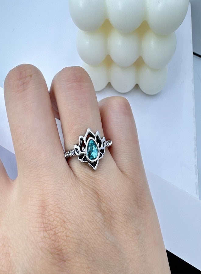 Decixde Lotus Ring for Women Lotus Flower Ring My Trauma Ring Lotus Promise Ring Zircon Inlaid Flower Ring Inspirational Ring Statement Floral Jewelry Gift (blue, 8) - Image 3