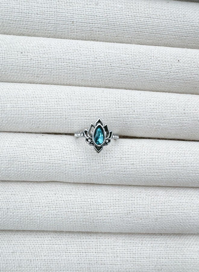 Decixde Lotus Ring for Women Lotus Flower Ring My Trauma Ring Lotus Promise Ring Zircon Inlaid Flower Ring Inspirational Ring Statement Floral Jewelry Gift (blue, 8) - Image 4