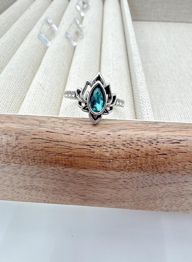 Decixde Lotus Ring for Women Lotus Flower Ring My Trauma Ring Lotus Promise Ring Zircon Inlaid Flower Ring Inspirational Ring Statement Floral Jewelry Gift (blue, 8) - Image 5