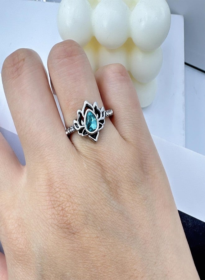 Decixde Lotus Ring for Women Lotus Flower Ring My Trauma Ring Lotus Promise Ring Zircon Inlaid Flower Ring Inspirational Ring Statement Floral Jewelry Gift (blue, 8) - Image 2