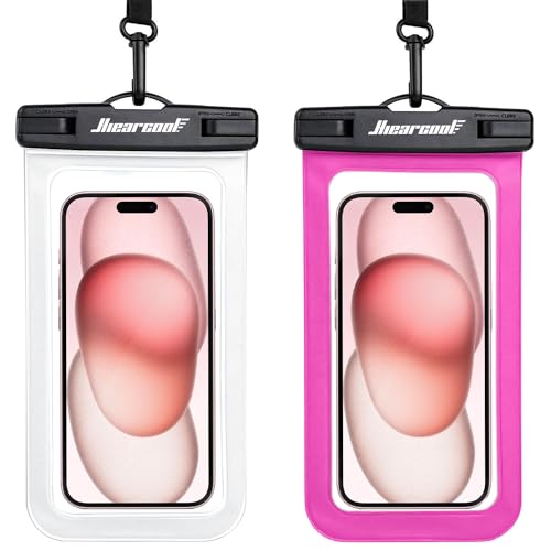 Hiearcool Universal Waterproof Phone Pouch,IPX8 Cell Phone Waterproof Case Up to 8.3" for iPhone 17 16 15 14 13 Pro Max,Beach Essentials Vacation Must Haves-Clear&Bright Red-2Pack - Image 1
