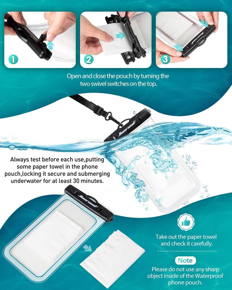Hiearcool Universal Waterproof Phone Pouch,IPX8 Cell Phone Waterproof Case Up to 8.3" for iPhone 17 16 15 14 13 Pro Max,Beach Essentials Vacation Must Haves-Clear&Bright Red-2Pack - Image 5