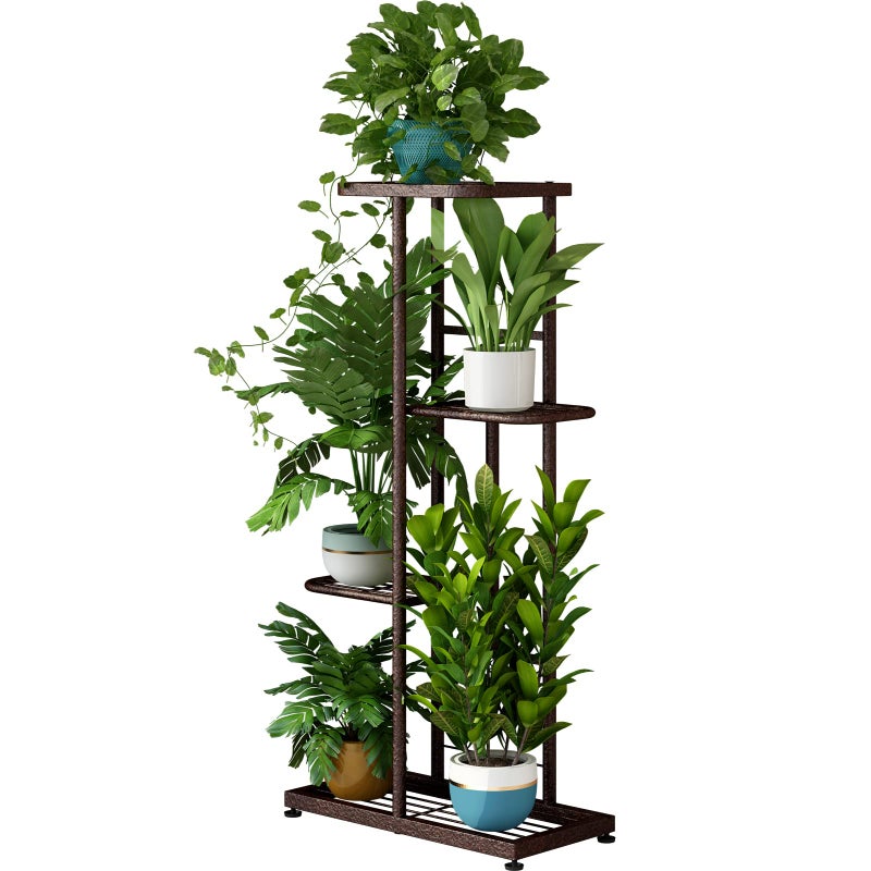 LINZINAR Plant Stand Metal 4 Tier 5 Potted Multiple Flower Pot Holder Shelf Indoor Outdoor Planter Display Shelving Unit for Patio Garden Corner Balcony Living Room (4 Tier 5 Potted, Bronze) - Image 1