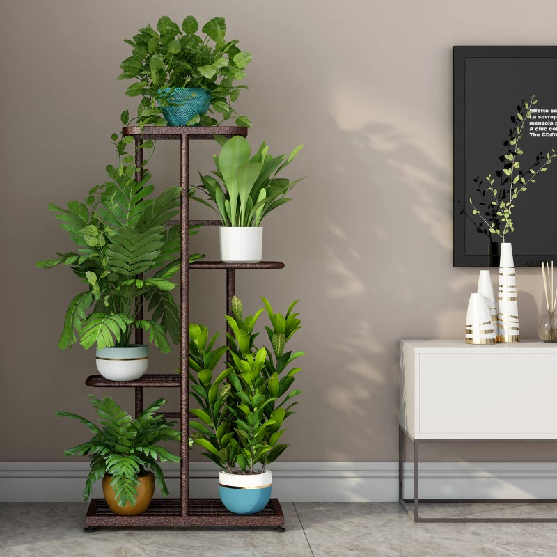 LINZINAR Plant Stand Metal 4 Tier 5 Potted Multiple Flower Pot Holder Shelf Indoor Outdoor Planter Display Shelving Unit for Patio Garden Corner Balcony Living Room (4 Tier 5 Potted, Bronze) - Image 2