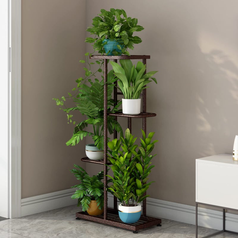 LINZINAR Plant Stand Metal 4 Tier 5 Potted Multiple Flower Pot Holder Shelf Indoor Outdoor Planter Display Shelving Unit for Patio Garden Corner Balcony Living Room (4 Tier 5 Potted, Bronze) - Image 3