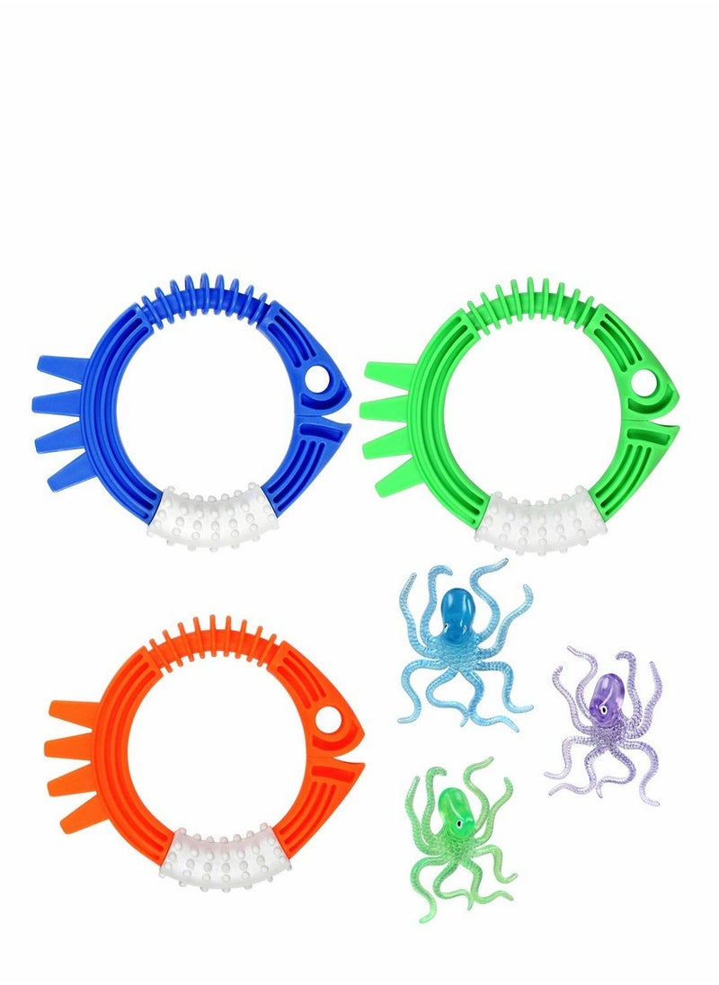 Diving Toys, Swimming Pool Toy Set Underwater kits, Rings and 3pcs Octopuses, Dive Gifts for Kids, Sinkers Game Training  - Image 1